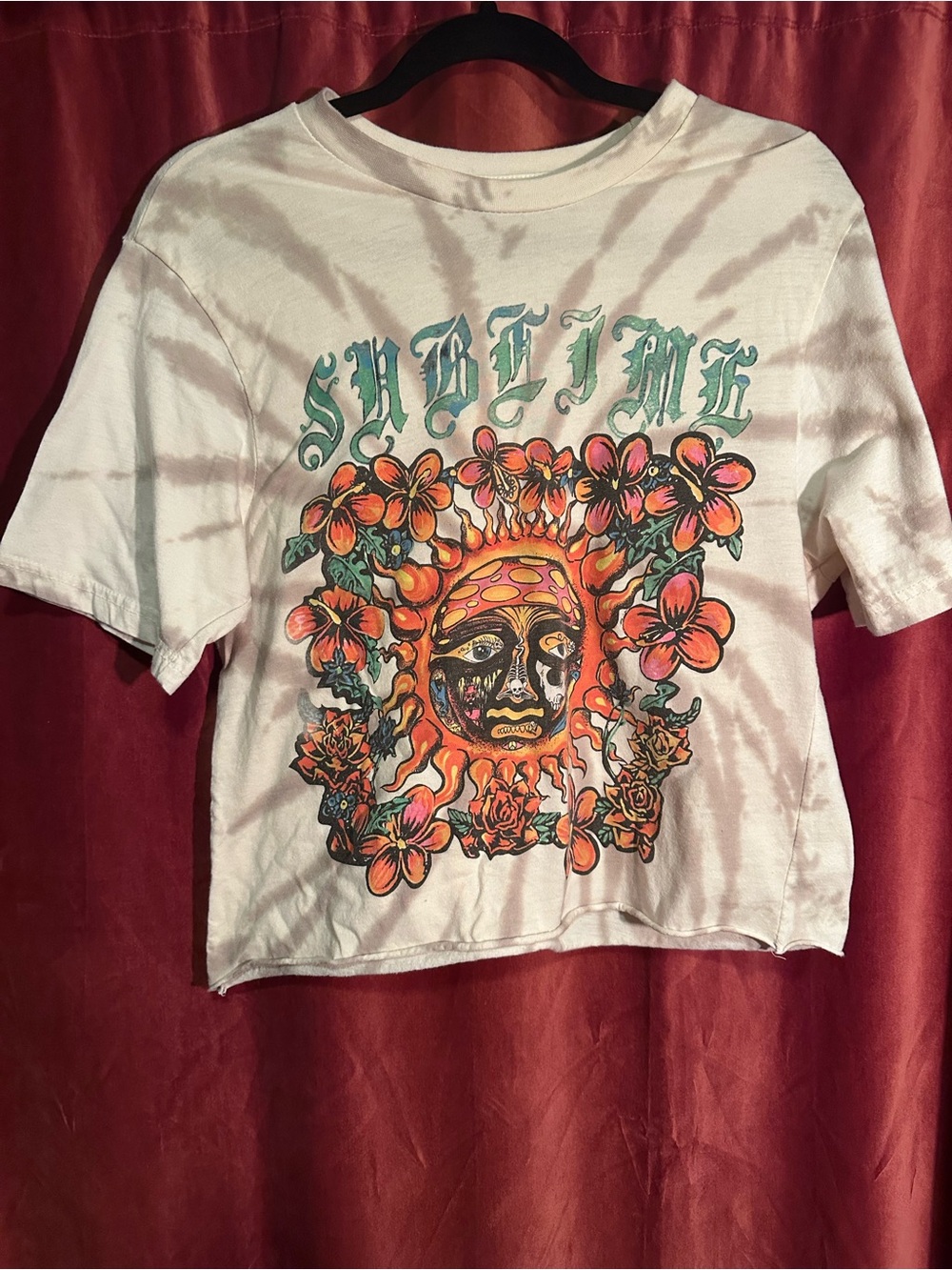 Sublime Sunflower Graphic Crop Top - White with Orange & Green